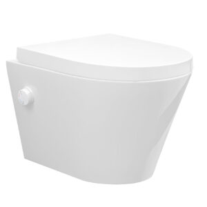 Vesta wandcloset rimless met bidetkraan warm koud water met Vesta toiletzitting glans wit
