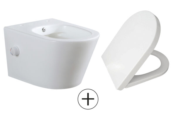 Vesta wandcloset rimless met bidetkraan warm koud water met Shade slim toiletzitting mat wit - Afbeelding 2
