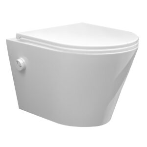 Vesta wandcloset rimless met bidetkraan koud water met Flatline toiletzitting mat wit